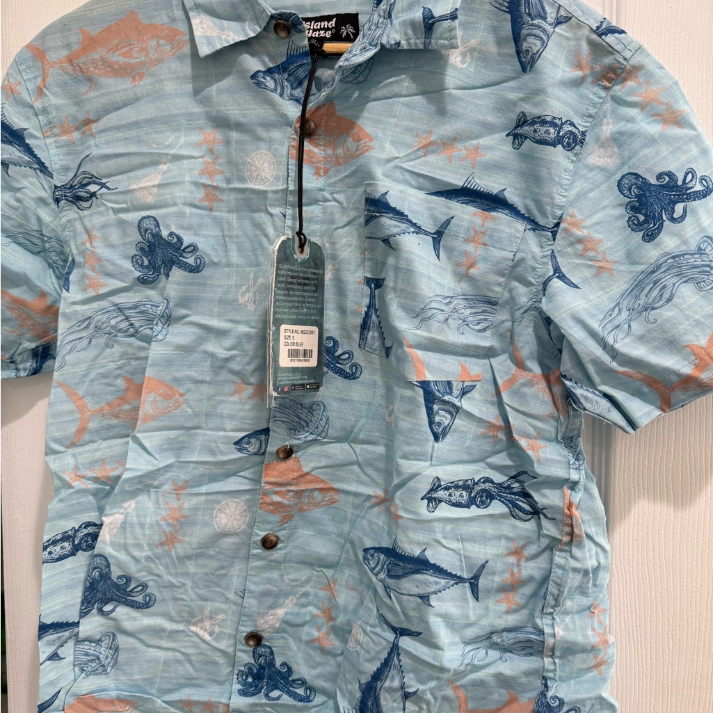 Blue And Orange Fish Print Shirt